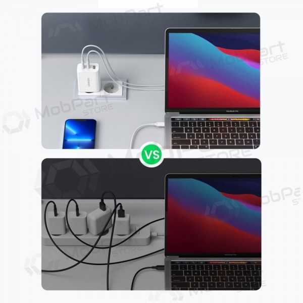 Cargador buitinis Ugreen CD275 2xUSB-C/USB-A 65W blanco