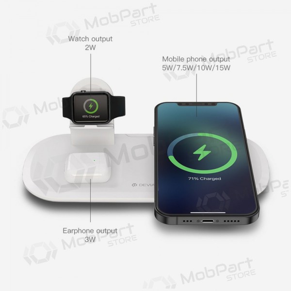 Cargador inalámbrica Devia 3in1 Smart Phone, Apple Watch, Airpods (blanco)