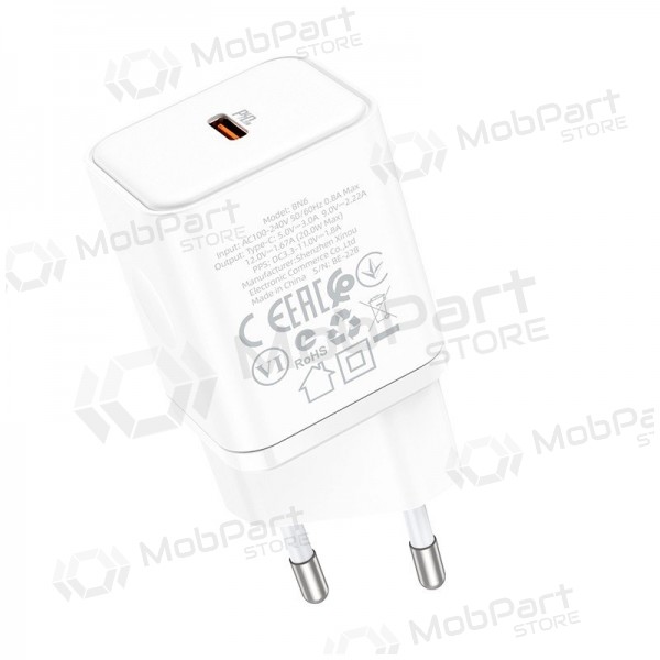Cargador buitinis Borofone BN6 Type-C PD+QC3.0 20W, blanco