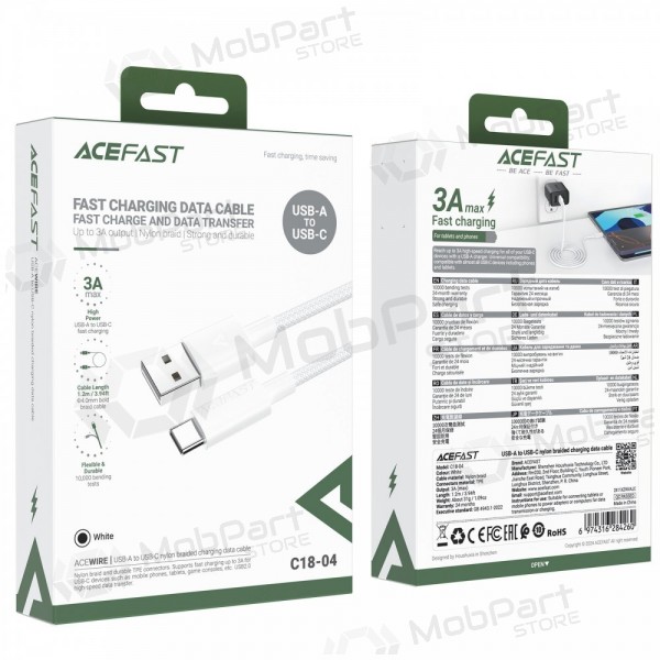 USB cable Acefast C18-04 USB-A to USB-C 1.2m blanco