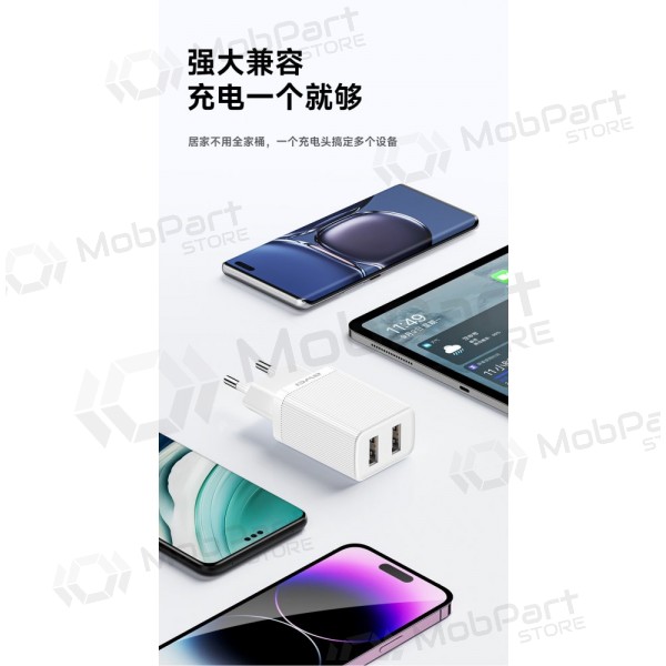 Cargador Awei C15T-EU 2xUSB-A 10W + USB to USB-C cable blanco