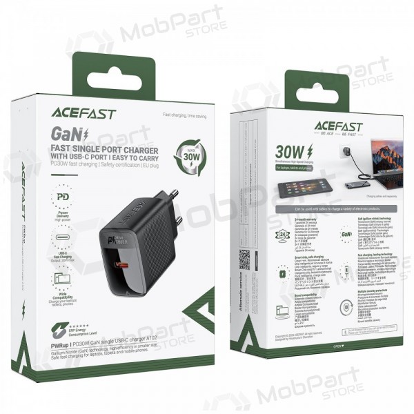 Cargador Acefast A98 30W GaN USB-C/USB-A negro