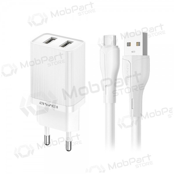 Cargador Awei C15T-EU 2xUSB-A 10W + USB to USB-C cable blanco