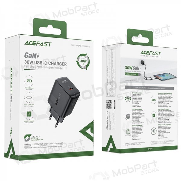 Cargador buitinis Acefast A21 30W GaN USB-C negro