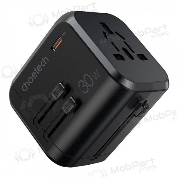 Universal kelioninis cargador Choetech PD5008 30W USB-C/3xUSB-A negro