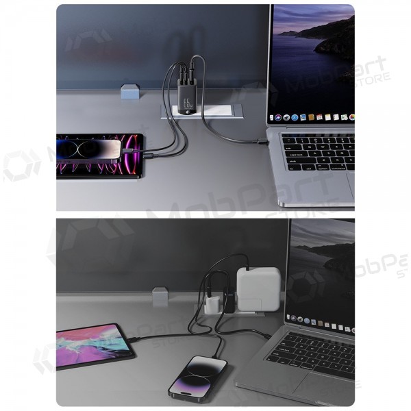 Cargador buitinis Joyroom GaN JR-TCG01 2xUSB-C/USB-A 65W + USB-C cable 1.2m negro