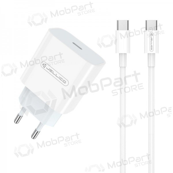 Cargador Jellico AK180 20W USB-C + USB-C to USB-C cable 1.0m blanco