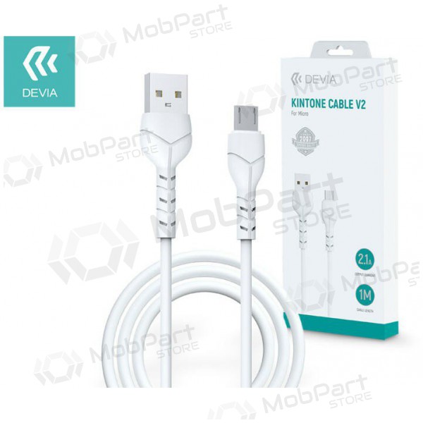 USB cable Devia Kintone microUSB 1.0m (blanco) 5V 2.1A
