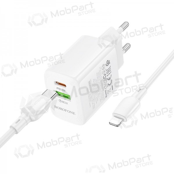Cargador Borofone BN29 30W USB-C/USB-A + USB-C to Lightning cable 1.0m blanco
