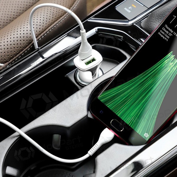 Cargador automobilinis Hoco Z31 Quick Charge 3.0 (3.4A) x 2 USB + microUSB (blanco)