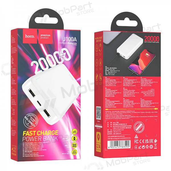 Batería externa Power Bank Hoco J100A 2xUSB-A 20000mAh Blanco
