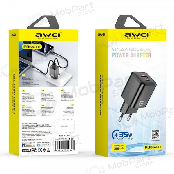Cargador Awei PD66-EU GaN 35W USB-A/USB-C blanco