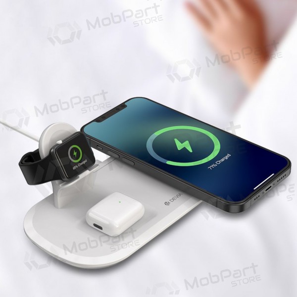 Cargador inalámbrica Devia 3in1 Smart Phone, Apple Watch, Airpods (blanco)
