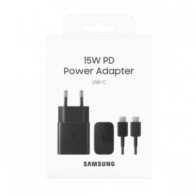 Cargador original Samsung EP-T1510XBEGEU 15W + cable Type-C 1m en el paquete negro