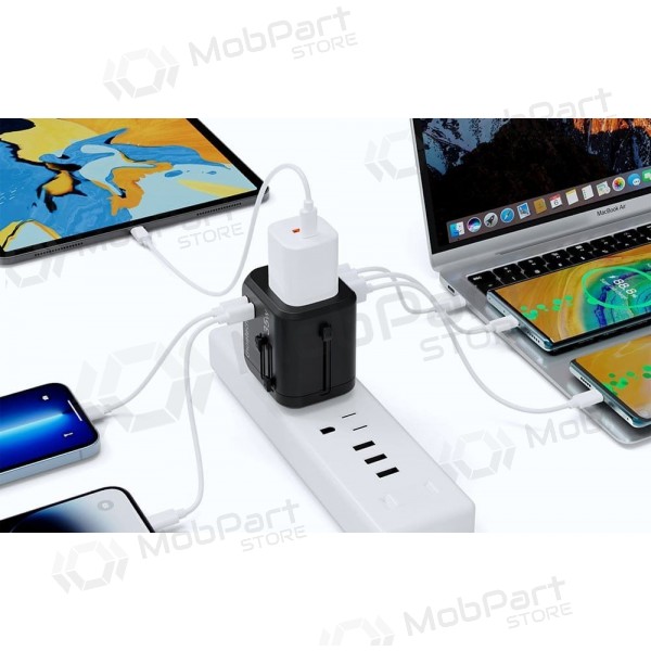 Universal kelioninis cargador Choetech PD5008 30W USB-C/3xUSB-A negro