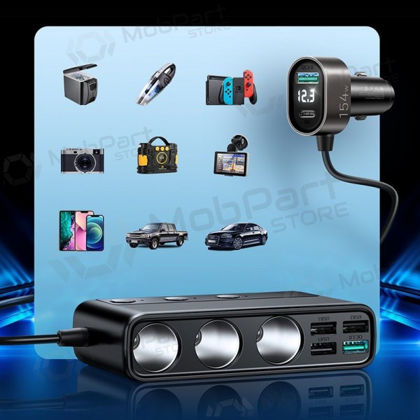 Cargador automobilinis Joyroom 9in1 154W 3x12V, PD USB Type-C, QC3.0 USB-A, 4xUSB-A JR-CL06