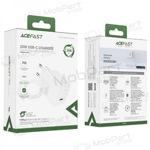 Cargador buitinis Acefast A1 PD20W USB-C blanco
