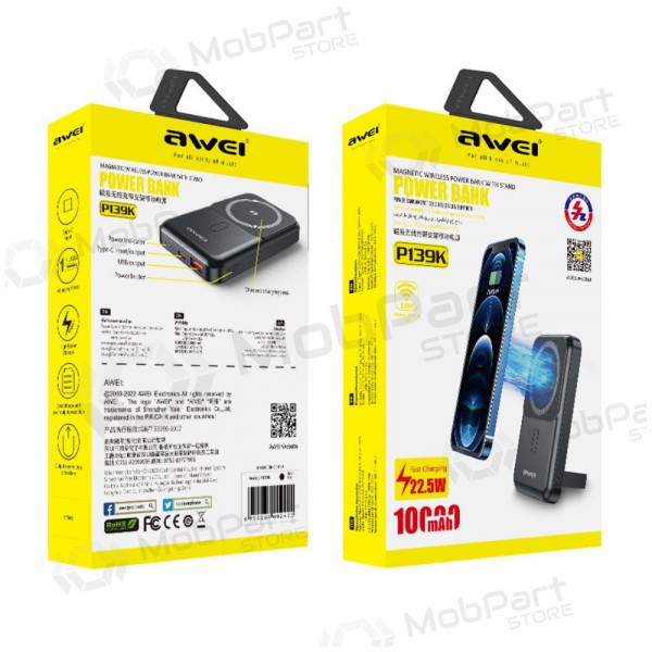 Batería externa Power Bank Awei P139K 22.5W Magnetic Wireless 10000mAh negro