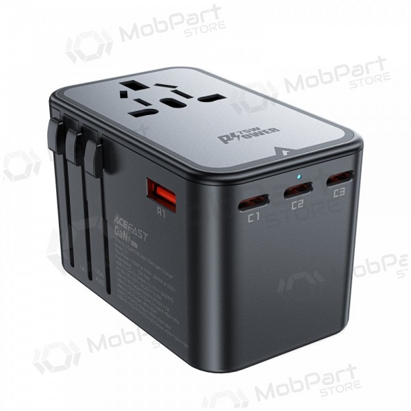 Universal kelioninis cargador Acefast Z1 75W GaN 2xUSB-A/3xUSB-C negro