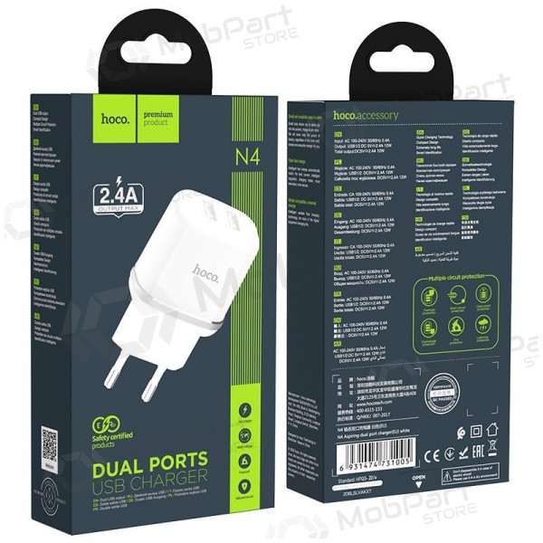 Cargador Hoco N4 con 2 puertos USB (2.4A) (blanco)