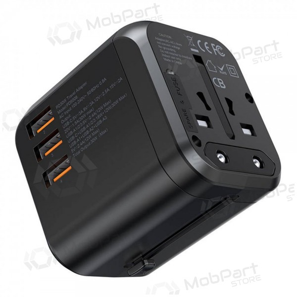 Universal kelioninis cargador Choetech PD5008 30W USB-C/3xUSB-A negro