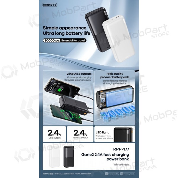 Batería externa Power Bank Remax RPP-177 12W 30000mAh negro