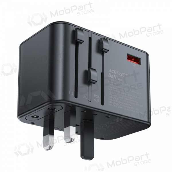 Universal kelioninis cargador Acefast Z1 75W GaN 2xUSB-A/3xUSB-C negro