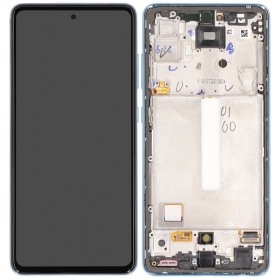 Ekranas Samsung A525/A526 A52 4G/5G 2021 su lietimui jautriu stikliuku y rėmeliu Awesome Blue OLED (real size)