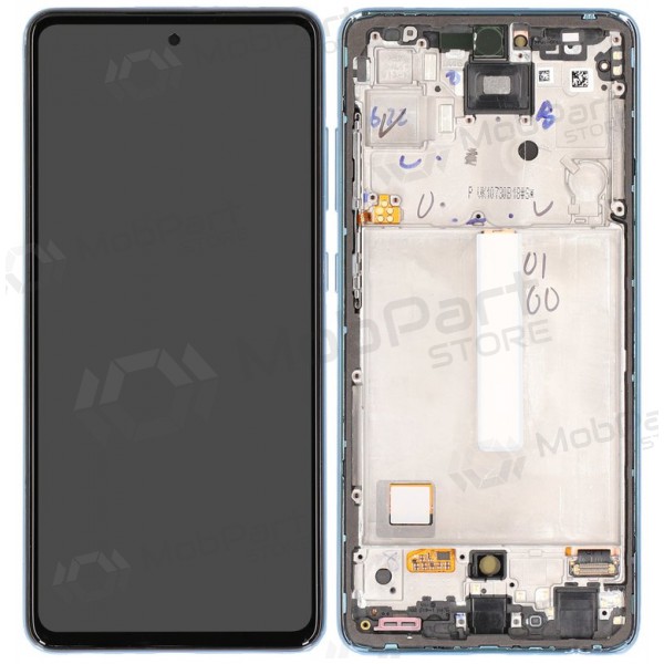 Ekranas Samsung A525/A526 A52 4G/5G 2021 su lietimui jautriu stikliuku y rėmeliu Awesome Blue OLED (real size)