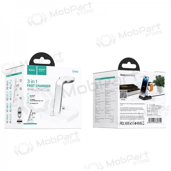 Cargador inalámbrica Hoco CW43 Graceful 3-in-1 blanco