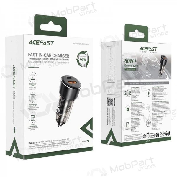 Cargador de coche Acefast B12 60W USB-C/USB-A negro