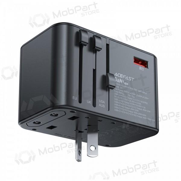 Universal kelioninis cargador Acefast Z1 75W GaN 2xUSB-A/3xUSB-C negro