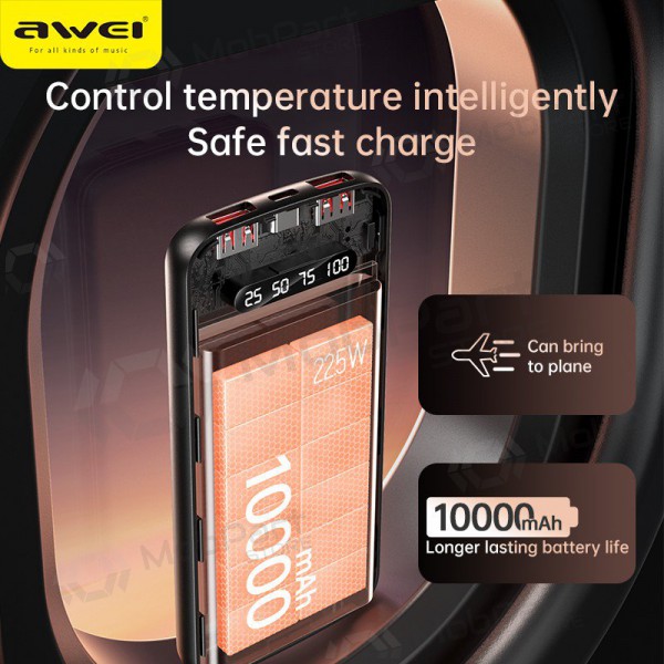 Batería externa Power Bank Awei P10K 22.5W 10000mAh negro