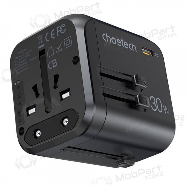 Universal kelioninis cargador Choetech PD5008 30W USB-C/3xUSB-A negro