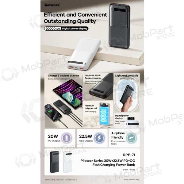 Batería externa Power Bank Remax RPP-71 22.5W 10000mAh negro