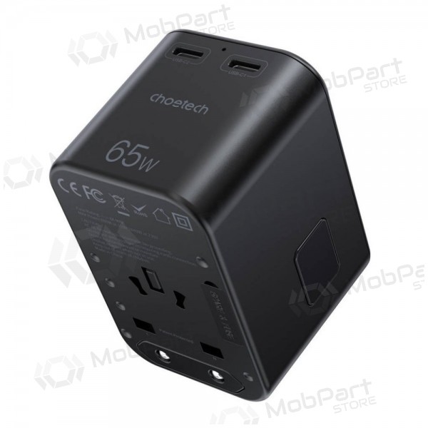 Universal kelioninis cargador Choetech PD5009 65W 2xUSB-C/USB-A negro