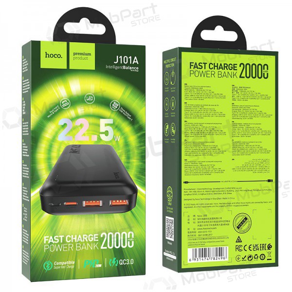 Batería externa Power Bank Hoco J101A PD 20W+Quick Charge 3.0 22.5W 20000mAh negro