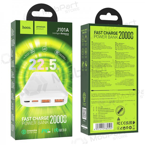 Batería externa Power Bank Hoco J101A PD 20W+Quick Charge 3.0 22.5W 20000mAh Blanco