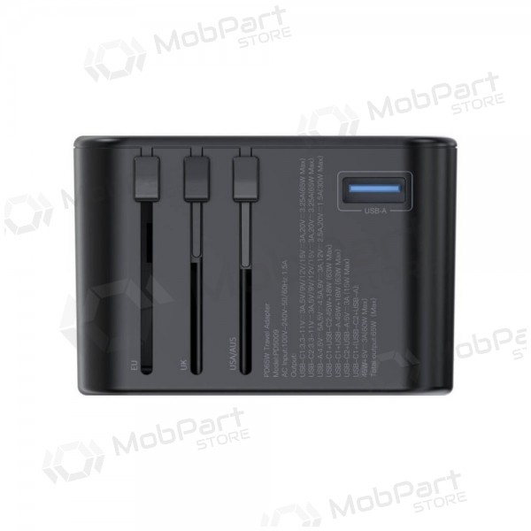 Universal kelioninis cargador Choetech PD5009 65W 2xUSB-C/USB-A negro