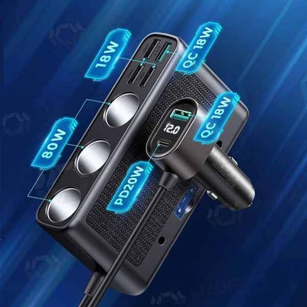 Cargador automobilinis Joyroom 9in1 154W 3x12V, PD USB Type-C, QC3.0 USB-A, 4xUSB-A JR-CL06