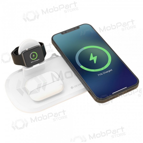 Cargador inalámbrica Devia 3in1 Smart Phone, Apple Watch, Airpods (blanco)