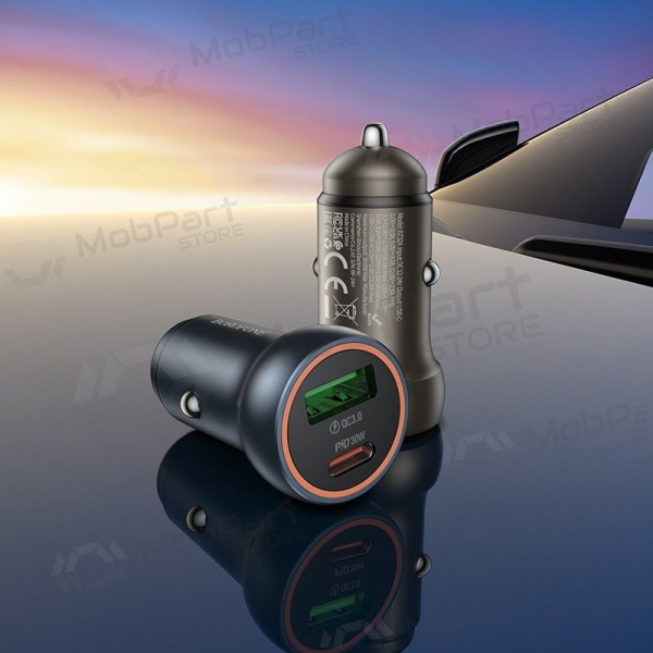 Cargador de coche Borofone BZ32A USB-C/USB-A 30W gris