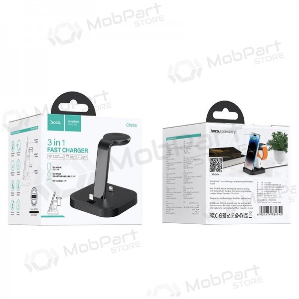 Cargador inalámbrica Hoco CW43 Graceful 3-in-1 negro