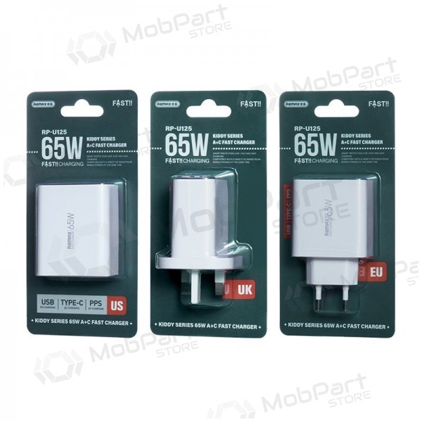 Cargador Remax RP-U125 65W GaN USB-C/USB-A blanco