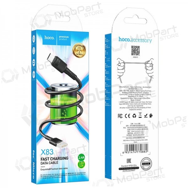 USB cable Hoco X83 USB-A to MicroUSB 1.0m negro