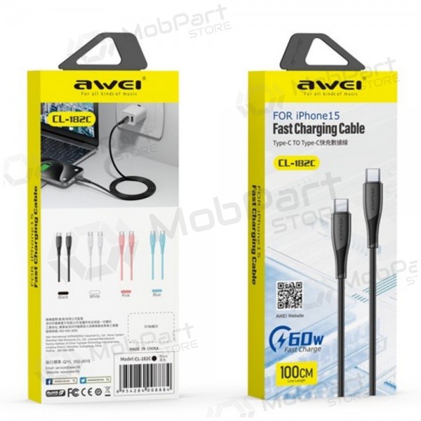 USB cable Awei CL-182C USB-C to USB-C 1.0m negro