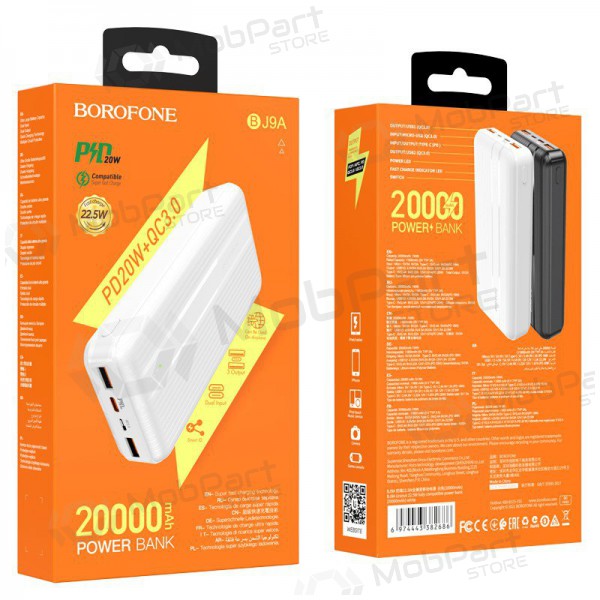 Batería externa Power Bank Borofone BJ9A Type-C PD+Quick Charge 3.0 (3A) 20000mAh Blanco